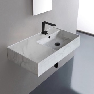 Bathroom Sink Marble Design Ceramic Wall Mounted or Vessel Sink With Counter Space Scarabeo 5118-F
